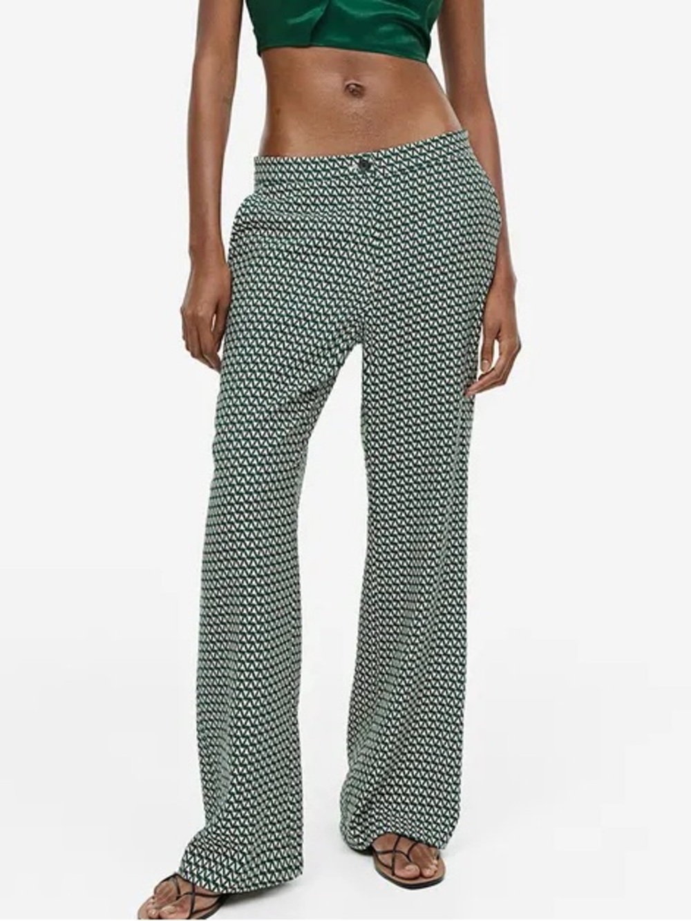 H&M Emerald Green Patterned Wide-Leg Pants